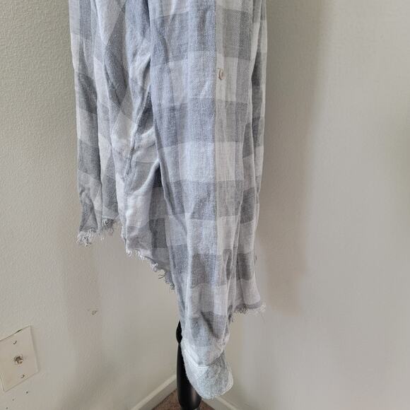 Cloth & Stone Flannel Buffalo Check Henley Long Sleeve Tunic Gray Raw Hem Large - Picture 9 of 15